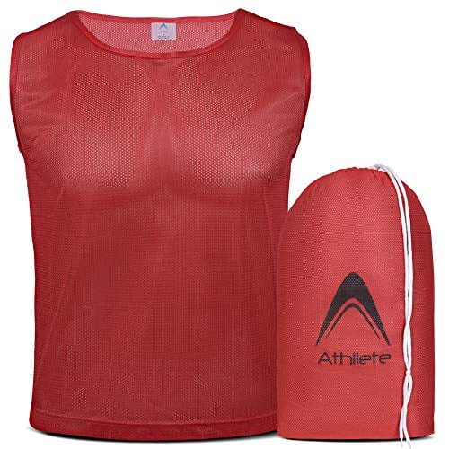 Athllete DURAMESH Set of 6 & 12 Scrimmage Vest/Pinnies/Team Practice Jerseys with Free Carry Bags Sizes for Children Youth Adult and Adult XL 